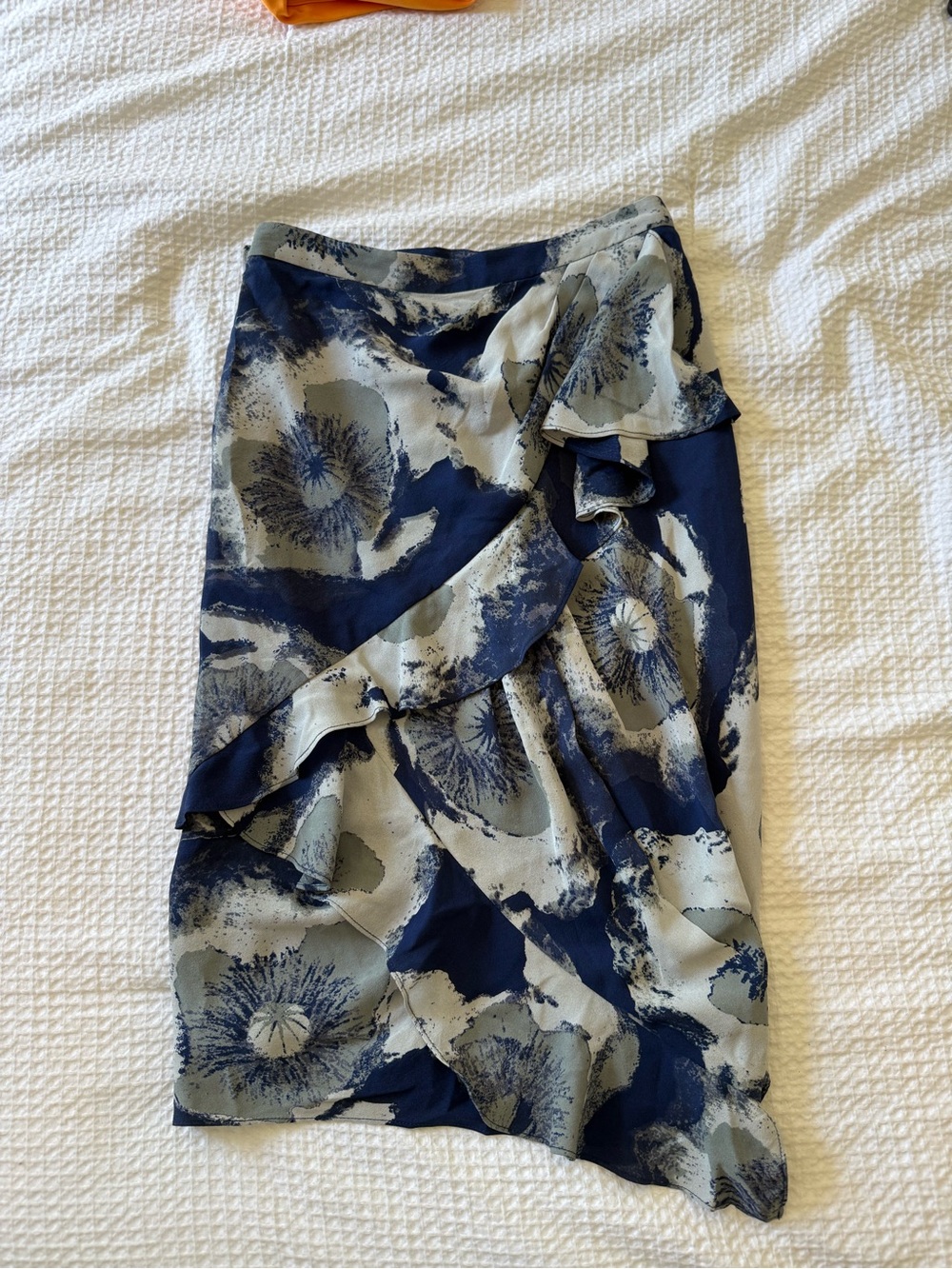 3.1 Phillip Lim Navy and Light Gray midi Ruffle Skirt